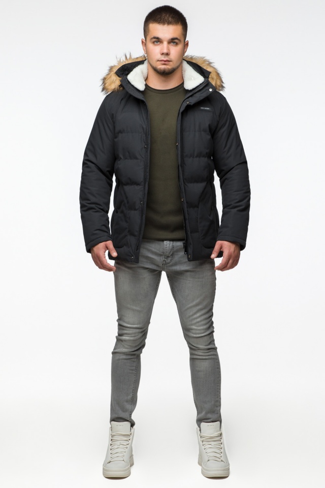 Чорна куртка зимова чоловіча з кишенями модель 25780 Braggart "Youth" фото 2