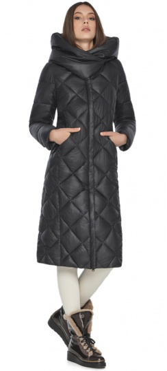 Чёрная 1 женская куртка с ромбовидной строчкой весенняя модель 60074  фото 1