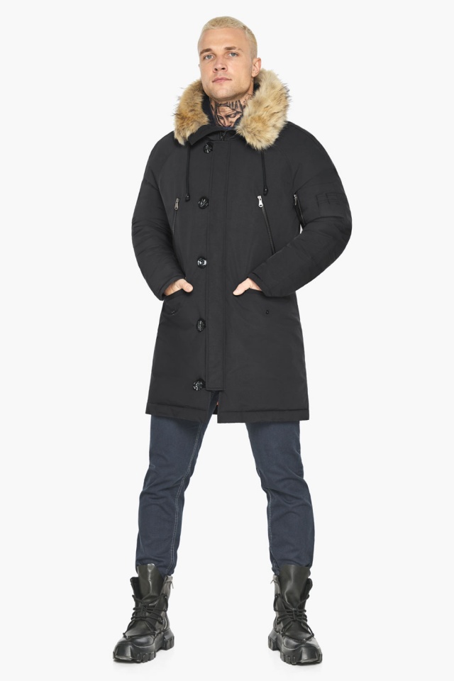Куртка чёрная мужская зимняя с опушкой модель 42066 Braggart "Arctic" фото 2
