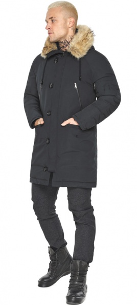 Мужская графитовая куртка зимняя на пуговицах модель 42066 Braggart "Arctic" фото 1