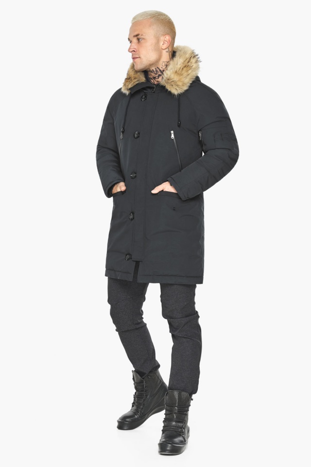 Мужская графитовая куртка зимняя на пуговицах модель 42066 Braggart "Arctic" фото 2