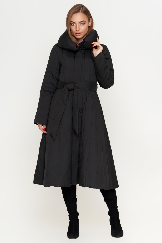 Черная куртка женская зимняя расклешенная модель 2415 Sara Leona фото 2