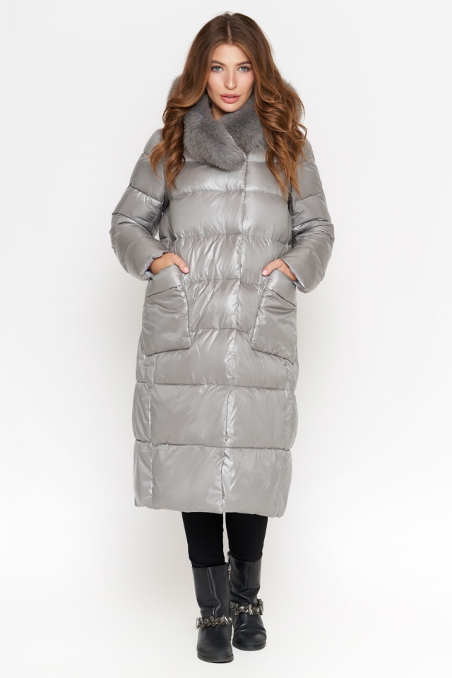 Куртка серая зимняя длинная женская модель 8760 Chiago фото 2