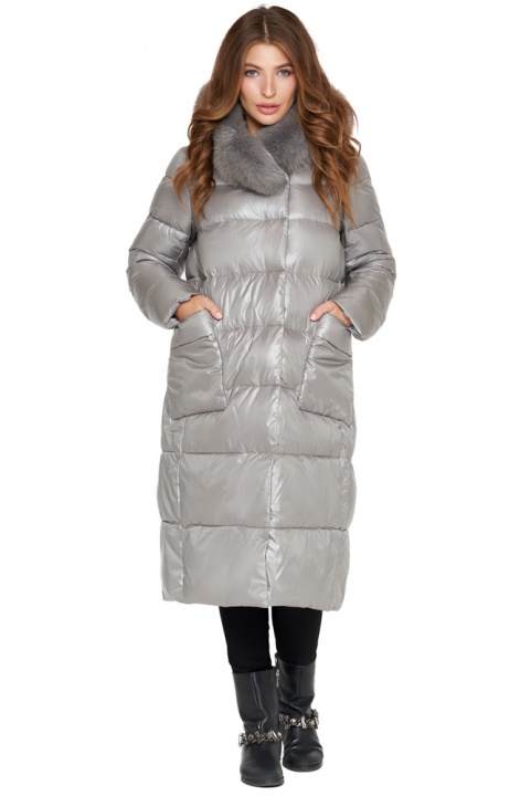 Куртка серая зимняя длинная женская модель 8760 Chiago фото 1