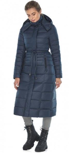 Довга жіноча куртка синя з манжетами осіння модель 21375 Ajento фото 1