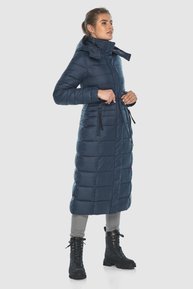 Длинная женская куртка синяя с манжетами осенняя модель 21375 Ajento фото 5