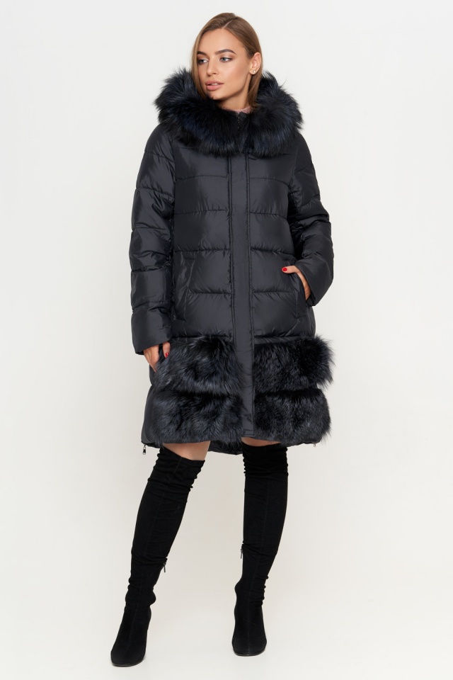 Женская черная куртка зимняя с удобными карманами модель 8875 Chiago фото 2
