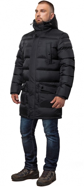 Мужская черная куртка на зиму с ветрозащитной планкой модель 32045 Braggart "Dress Code" фото 1