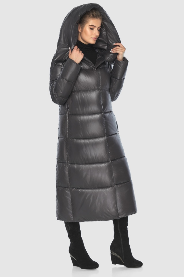 Женская серая 1 куртка с объёмным воротником модель M6530  фото 2
