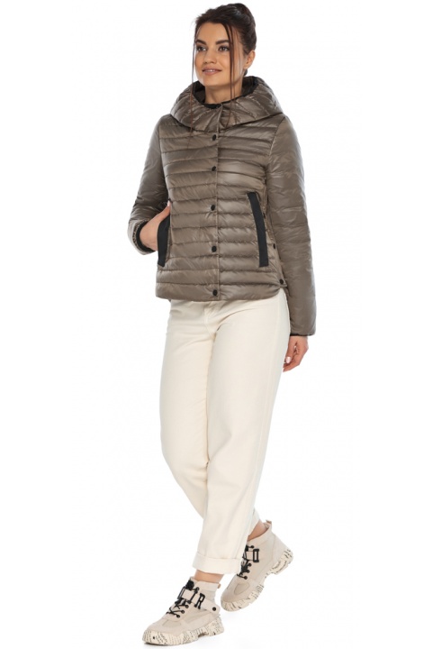 Капучиновая женская куртка с карманами осенне-весенняя модель 64150 Braggart "Angel's Fluff" фото 1