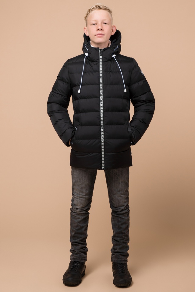 Детская черная куртка зимняя с кулиской модель 65028 Braggart "Kids" фото 2