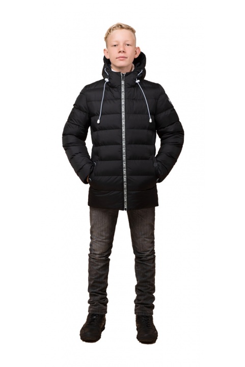 Детская черная куртка зимняя с кулиской модель 65028 Braggart "Kids" фото 1
