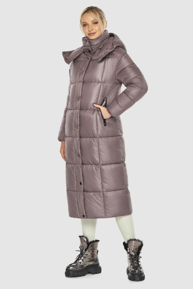 Пудровая длинная женская куртка для зимы модель 60052 Kiro – Wild – Tiger фото 2