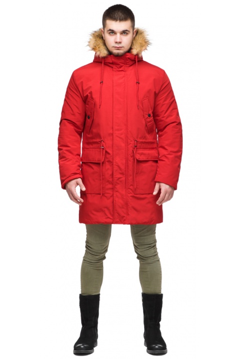 Молодежная мужская красная зимняя парка с карманами модель 25690 Braggart "Youth" фото 1