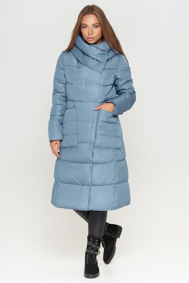 Жіноча блакитна куртка зимова з оригінальним коміром модель 8438 Clasna фото 2