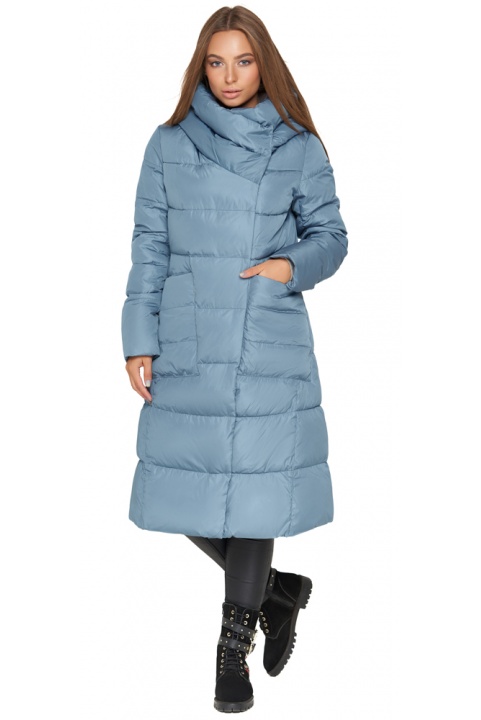 Жіноча блакитна куртка зимова з оригінальним коміром модель 8438 Clasna фото 1