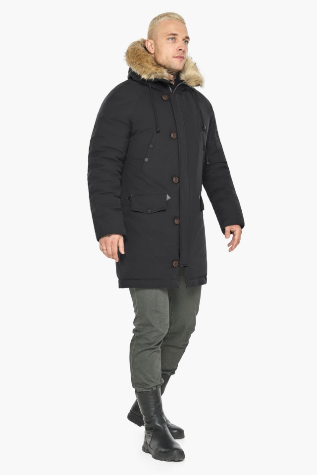 Мужская зимняя чёрная куртка с опушкой модель 58555 Braggart "Arctic" фото 2