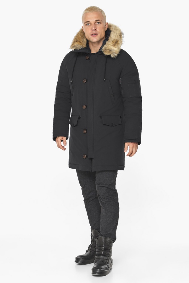 Мужская зимняя чёрная куртка с опушкой модель 41255 Braggart "Arctic" фото 2
