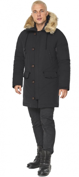 Мужская зимняя чёрная куртка с опушкой модель 41255 Braggart "Arctic" фото 1