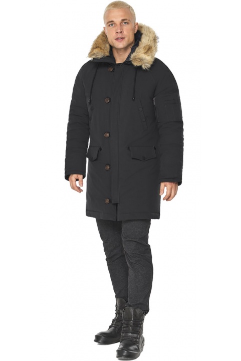 Мужская зимняя чёрно-синяя куртка с опушкой модель 41255 Braggart "Arctic" фото 1