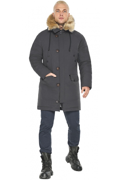 Зимняя мужская серая куртка с планкой на пуговицах модель 58555 Braggart "Arctic" фото 1