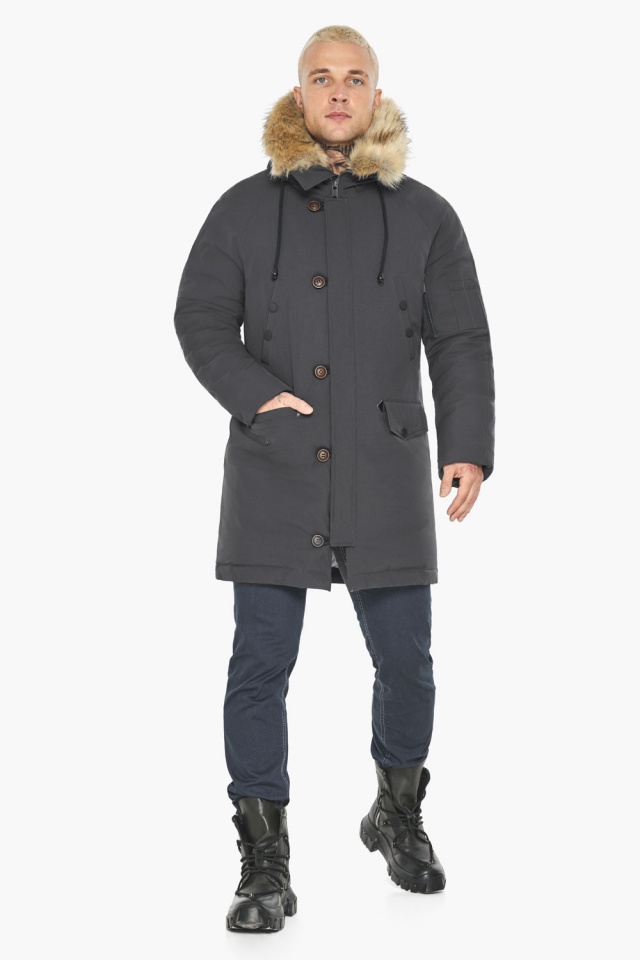 Зимняя мужская серая куртка с планкой на пуговицах модель 58555 Braggart "Arctic" фото 2