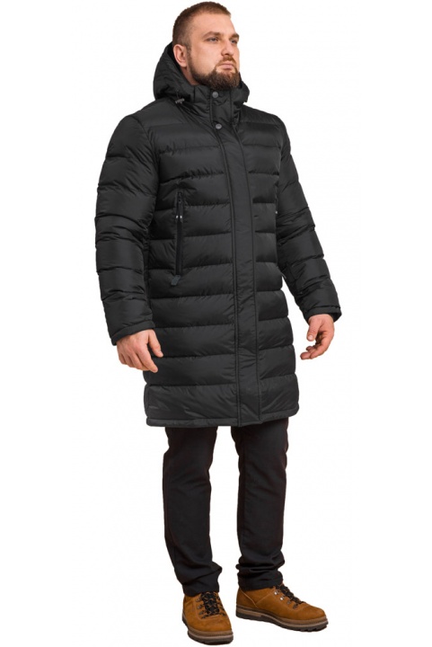 Чорна зимова чоловіча куртка з високим коміром модель 23482 Braggart "Aggressive" фото 1