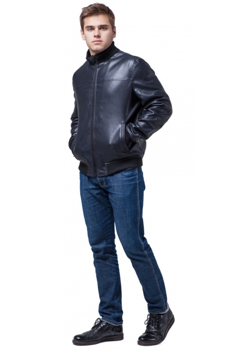 Шкіряна куртка для хлопчика на осінь-весну темно-синя модель 2970 Braggart "Youth" фото 1