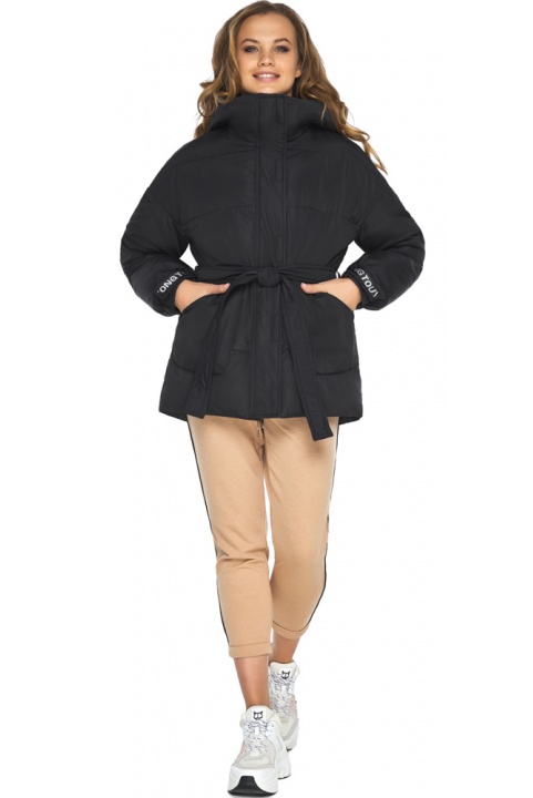 Куртка с ветрозащитной планкой женская осенне-весенняя черная модель 21045 Youth фото 1