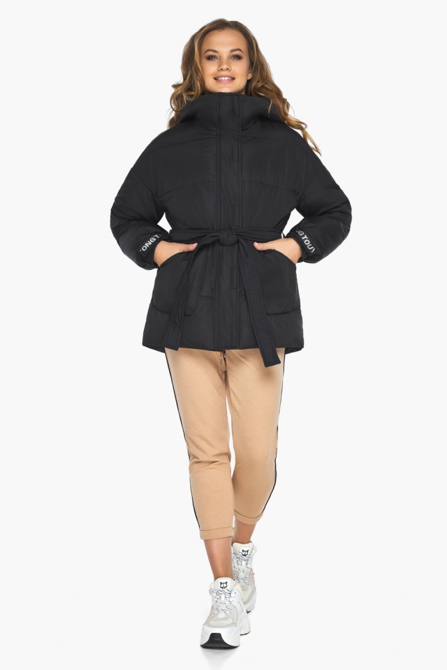 Куртка с ветрозащитной планкой женская осенне-весенняя черная модель 21045 Youth фото 2