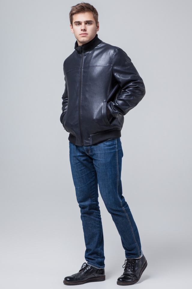 Кожаная куртка для мальчика на осень-весну тёмно-синяя модель 2970 Braggart "Youth" фото 2