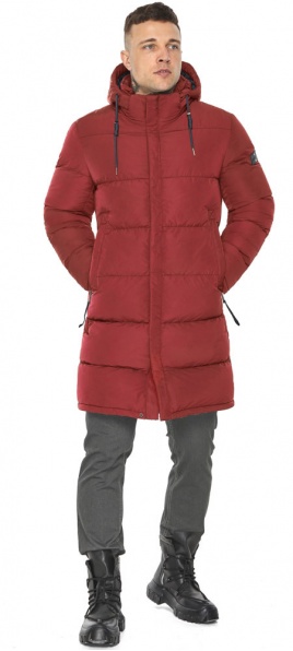 Трендовая длинная куртка мужская бордовая модель 49609 Braggart "Dress Code" фото 1