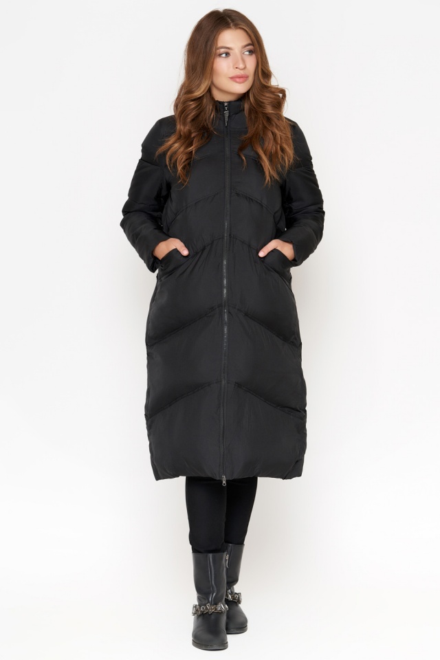 Куртка зимняя стильного дизайна женская черная модель 1813 Sara Leona фото 2
