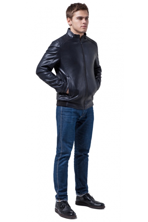 Качественная куртка из экокожи тёмно-синяя модель 1588 Braggart "Youth" фото 1