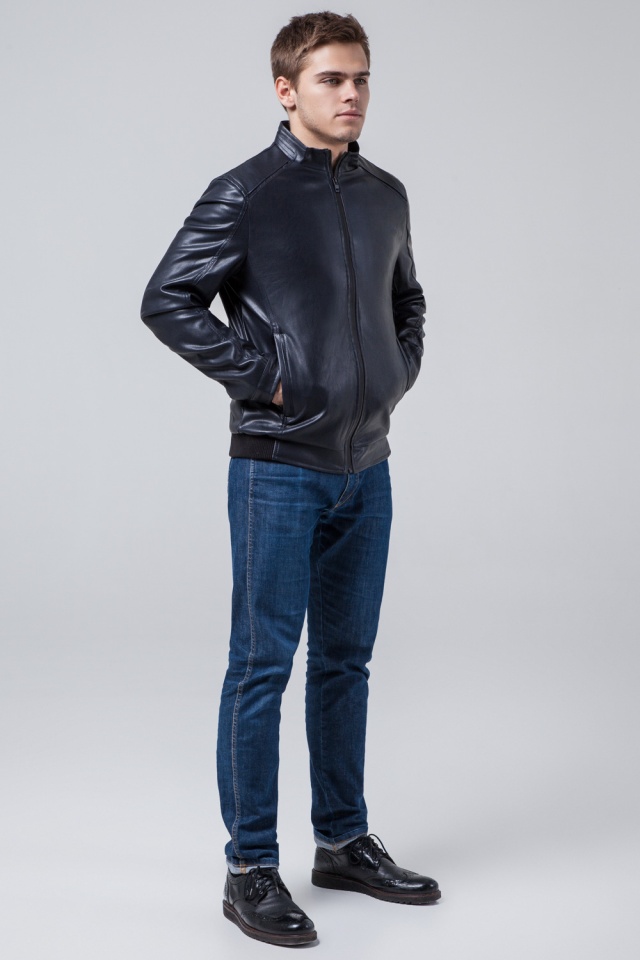 Качественная куртка из экокожи тёмно-синяя модель 1588 Braggart "Youth" фото 2