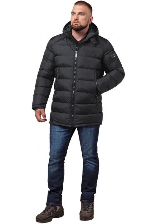Зимняя чёрная мужская курточка с капюшоном модель 63901 Braggart "Aggressive" фото 1