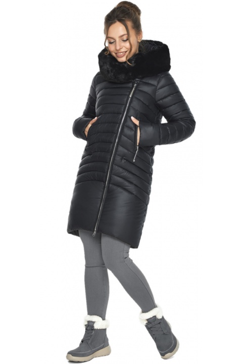 Женская куртка чёрного цвета с манжетами модель 533-28 Ajento – Wild фото 1