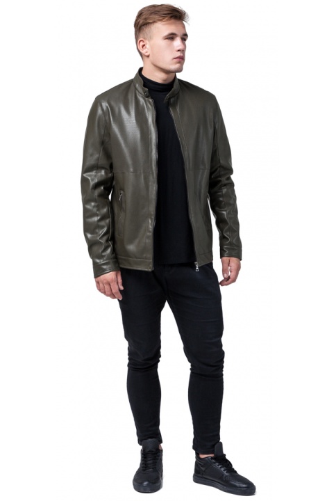 Короткая мужская кожаная куртка цвет хаки модель 2193 Braggart "Youth" фото 1