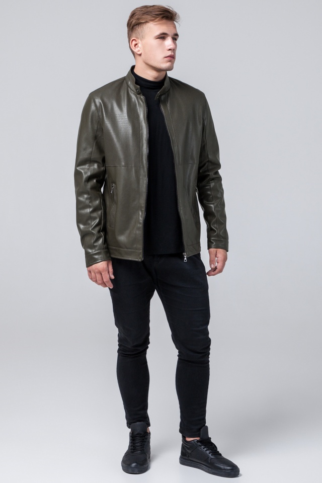 Короткая мужская кожаная куртка цвет хаки модель 2193 Braggart "Youth" фото 2