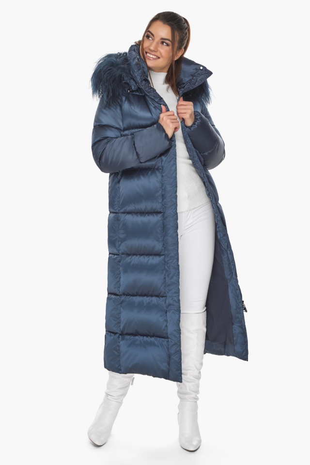 Женская сапфировая куртка с ветрозащитной планкой зимняя модель 59130 Braggart "Angel's Fluff" фото 3