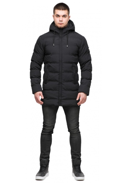 Чорна молодіжна куртка чоловіча з хутром зимова модель 25080 Braggart "Youth" фото 1