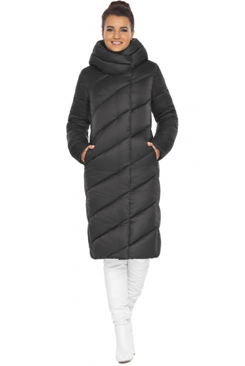 Женская куртка зимняя с удобным капюшоном черная модель 30952 Braggart "Angel's Fluff" фото 1