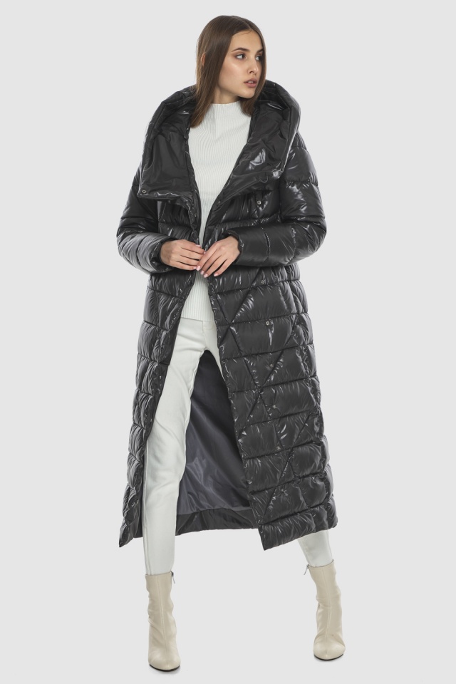 Женская серая куртка с оригинальной стёжкой модель M6715  фото 3