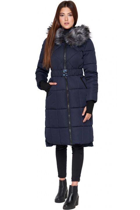 Зимняя куртка синяя женская с меховой опушкой модель 18013 Kiro Tokao фото 1