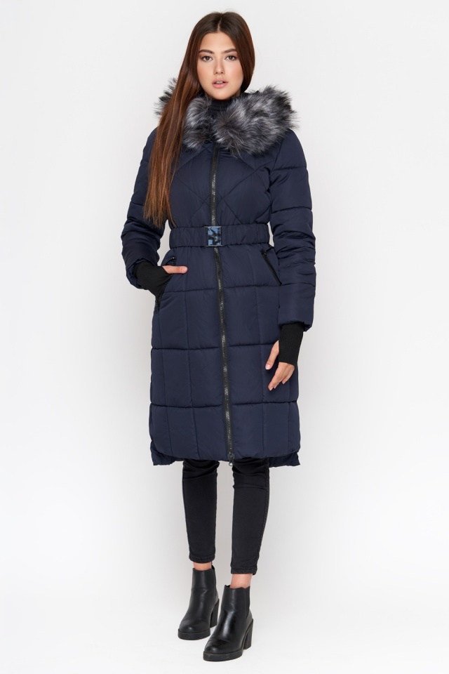 Зимняя куртка синяя женская с меховой опушкой модель 18013 Kiro Tokao фото 2