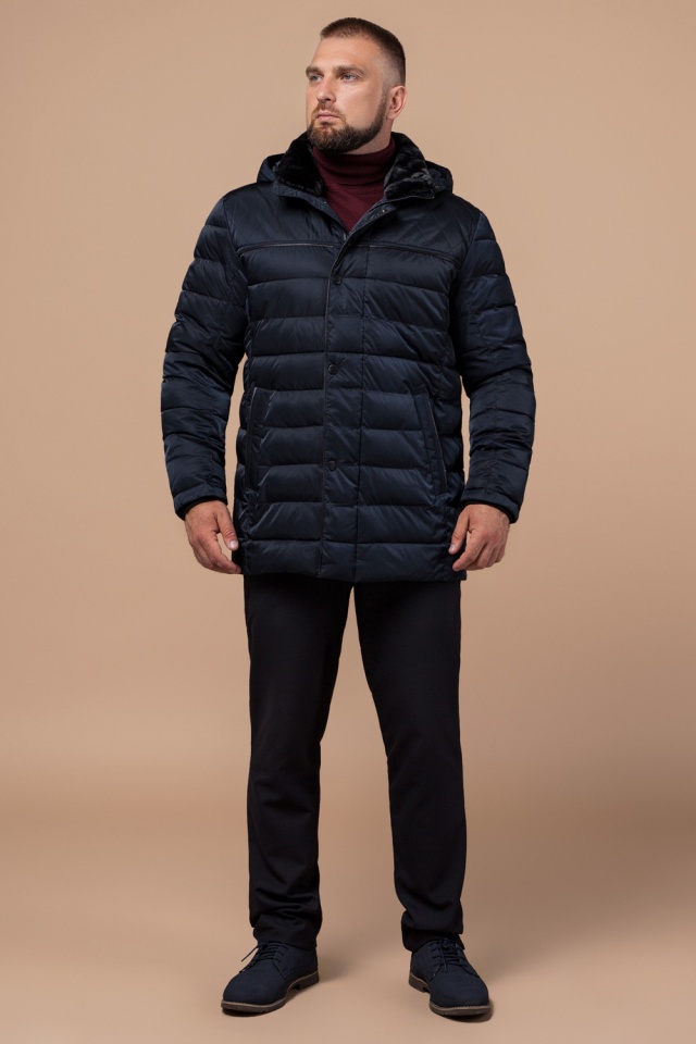 Куртка зимняя мужская высокого качества темно-синего цвета модель 16120 Braggart "Dress Code" фото 2
