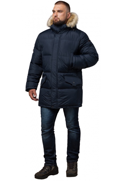 Стильная курточка большого размера зимняя мужская тёмно-синяя модель 2084 Braggart "Titans" фото 1
