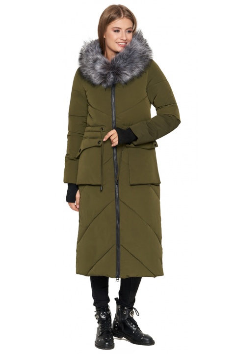 Длинная женская куртка зимняя цвета хаки модель 1808 Kiro Tokao фото 1