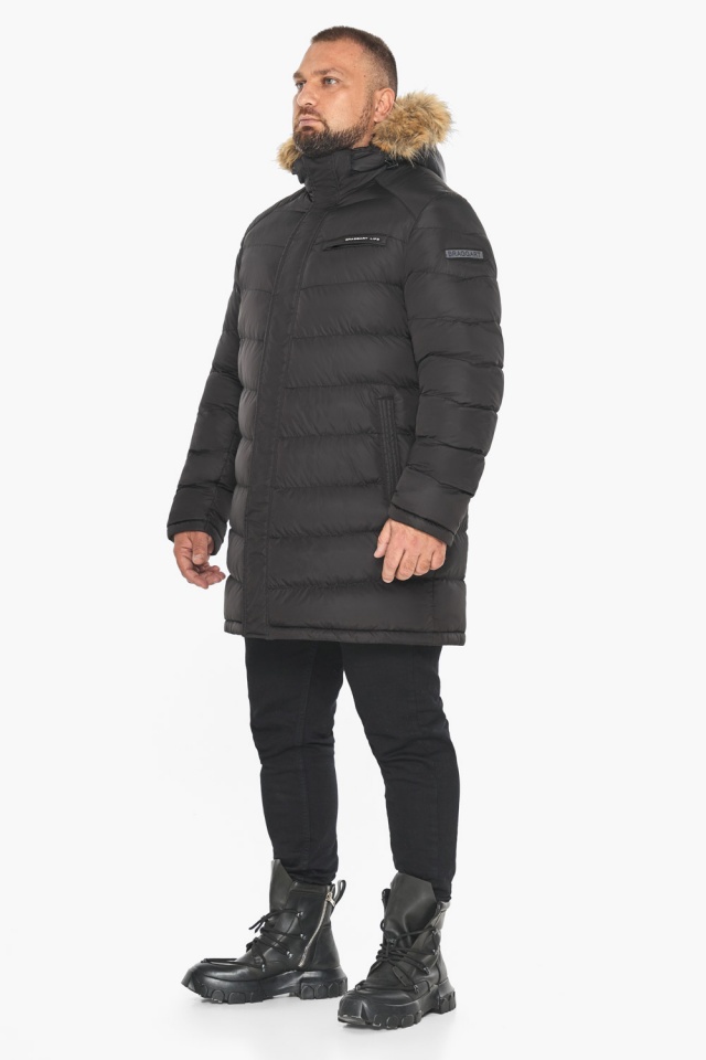 Чёрная куртка мужская на зиму длинная модель 49718 Braggart "Aggressive" фото 3