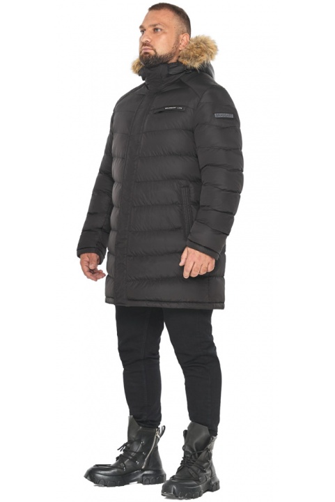 Чёрная куртка мужская на зиму длинная модель 49718 Braggart "Aggressive" фото 1